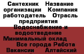 Сантехник › Название организации ­ Компания-работодатель › Отрасль предприятия ­ Водоснабжение и водоотведение › Минимальный оклад ­ 15 000 - Все города Работа » Вакансии   . Алтайский край,Славгород г.